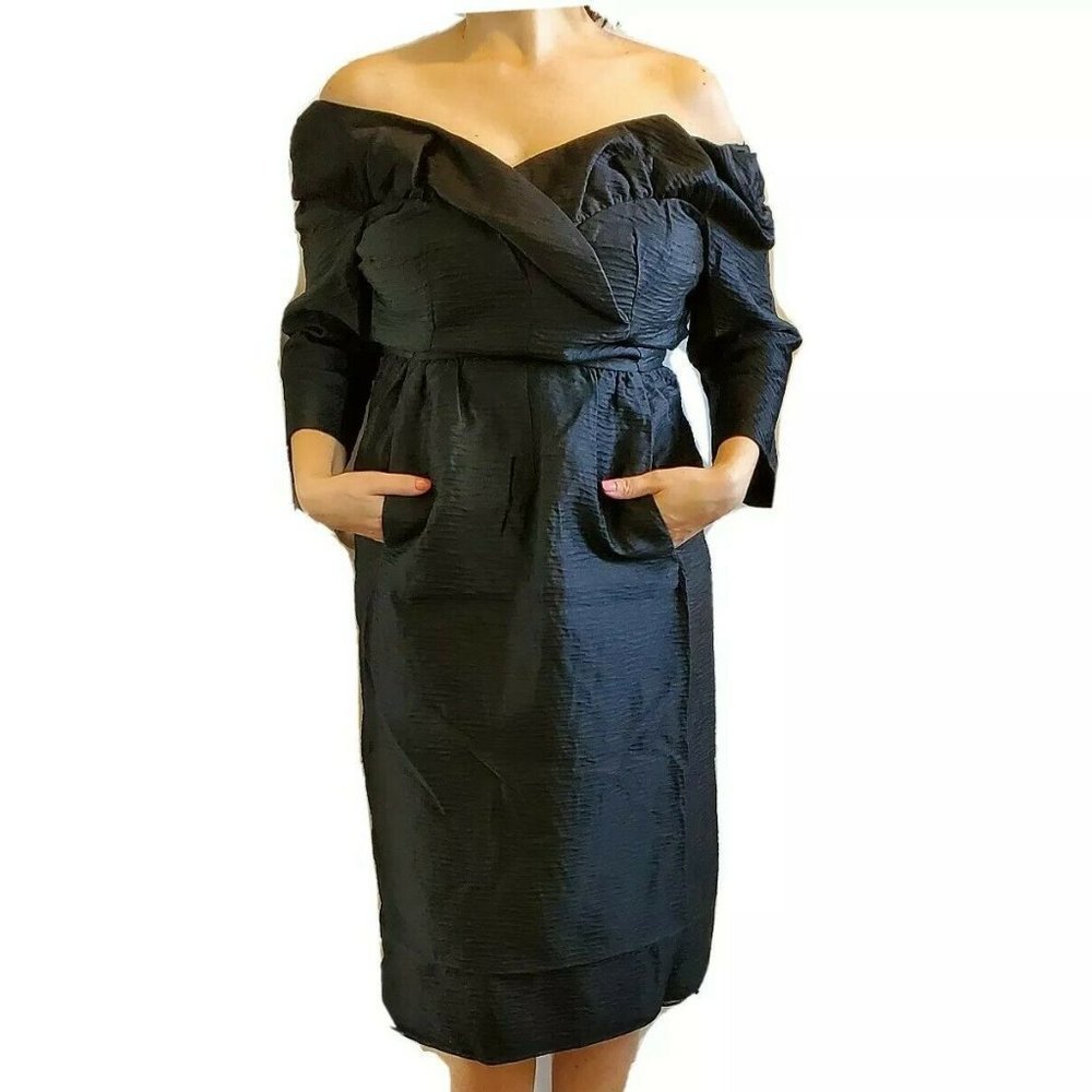 Vintage 1950s Off Shoulder Cocktail Mod Dress Pock